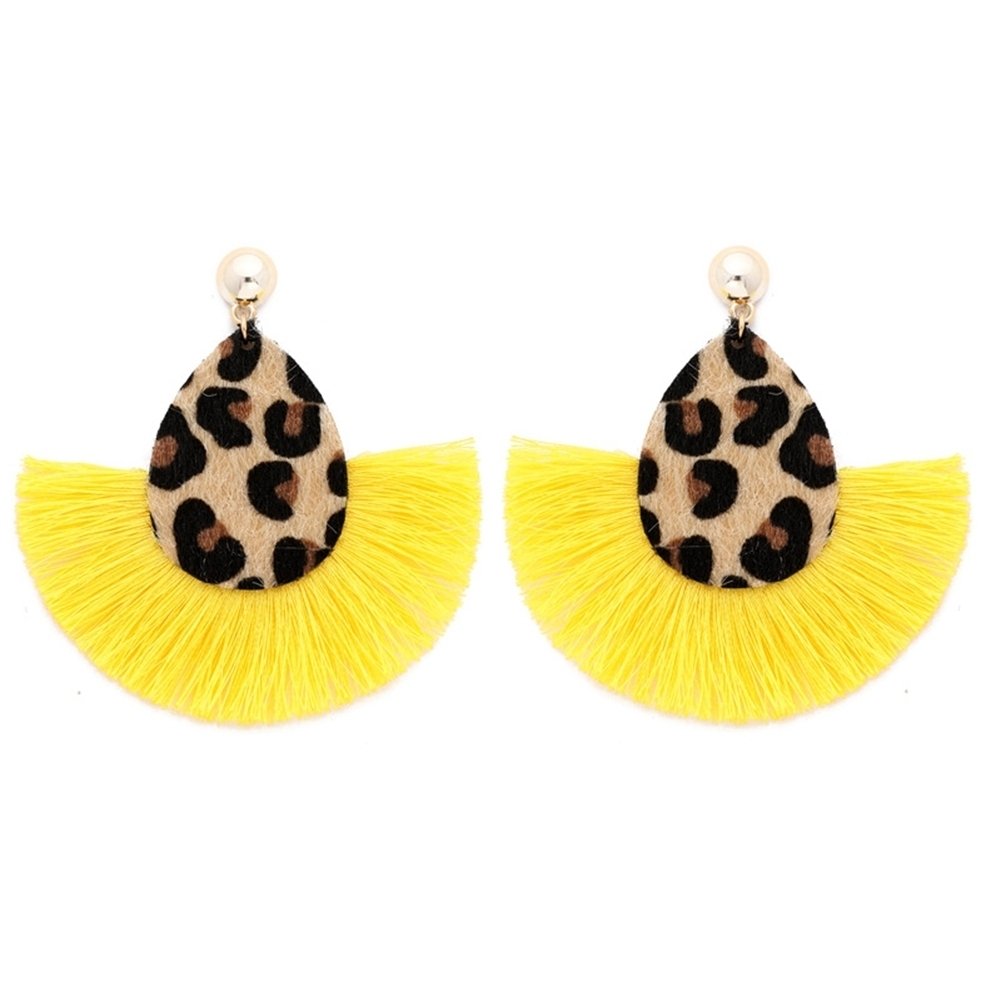 Fashion Women Leopard Fan Tassel Long Drop Stud Earrings Statement Jewelry Gift Image 11