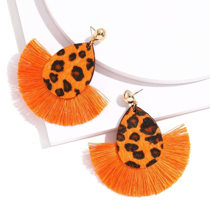 Fashion Women Leopard Fan Tassel Long Drop Stud Earrings Statement Jewelry Gift Image 12