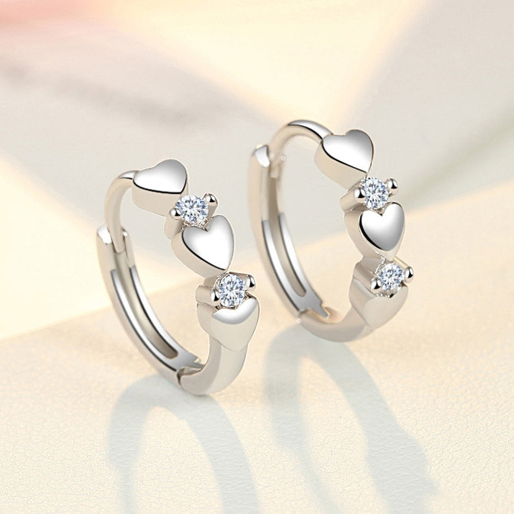 Elegant Women Cubic Zirconia Inlaid Love Heart Huggie Earring Party Jewelry Gift Image 1