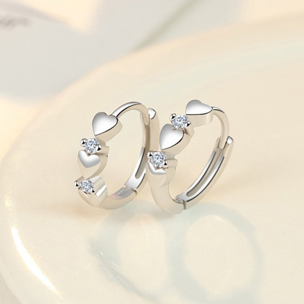 Elegant Women Cubic Zirconia Inlaid Love Heart Huggie Earring Party Jewelry Gift Image 2