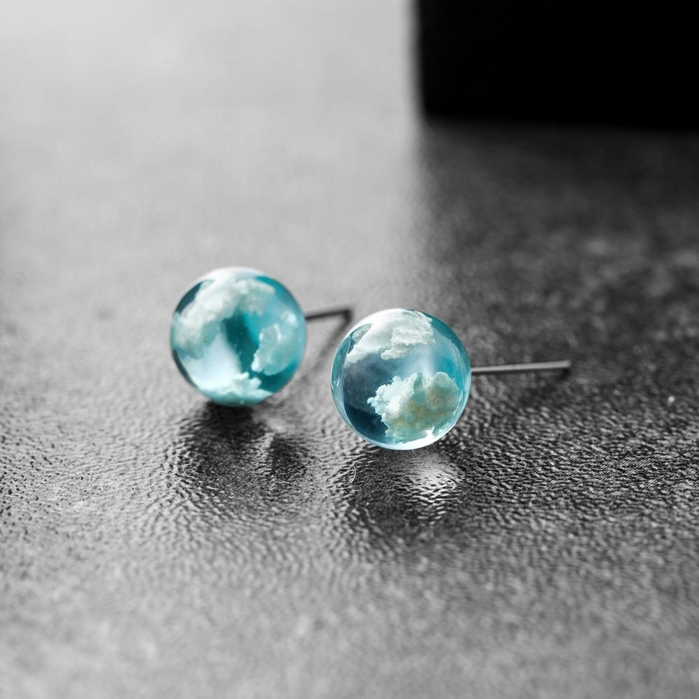 Women Fashion Alloy Resin Blue Sky Cloud Bead Ear Stud Earrings Jewelry Gift Image 1