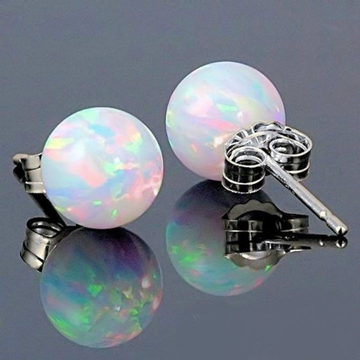 Women Round Faux Opal Beads Ear Stud Earrings Wedding Engagement Jewelry Gift Image 1