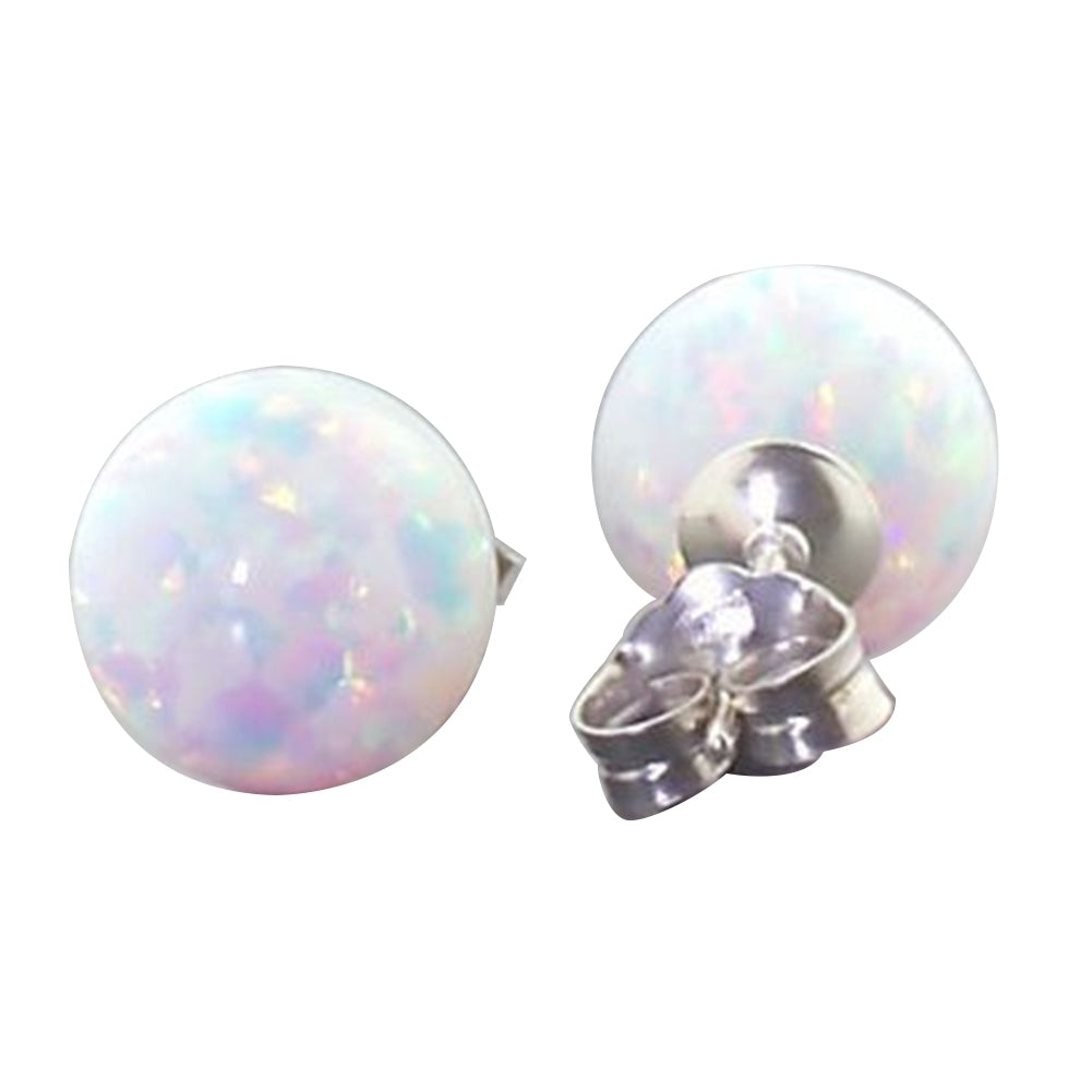 Women Round Faux Opal Beads Ear Stud Earrings Wedding Engagement Jewelry Gift Image 3