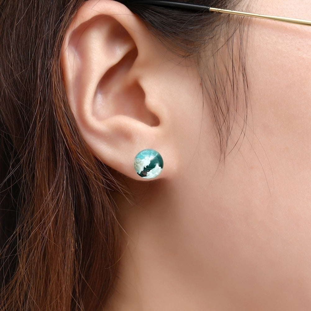 Women Fashion Alloy Resin Blue Sky Cloud Bead Ear Stud Earrings Jewelry Gift Image 4