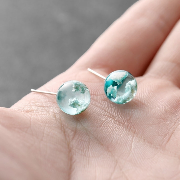 Women Fashion Alloy Resin Blue Sky Cloud Bead Ear Stud Earrings Jewelry Gift Image 4