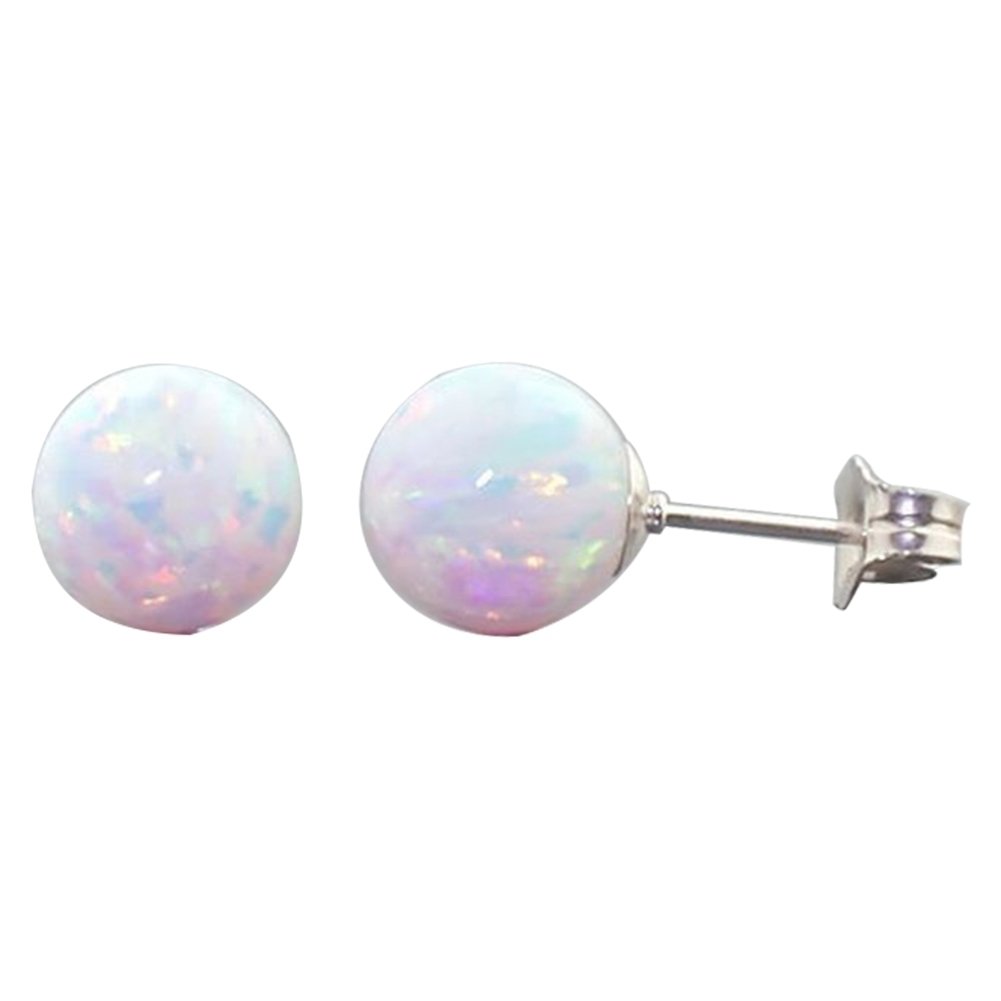 Women Round Faux Opal Beads Ear Stud Earrings Wedding Engagement Jewelry Gift Image 4