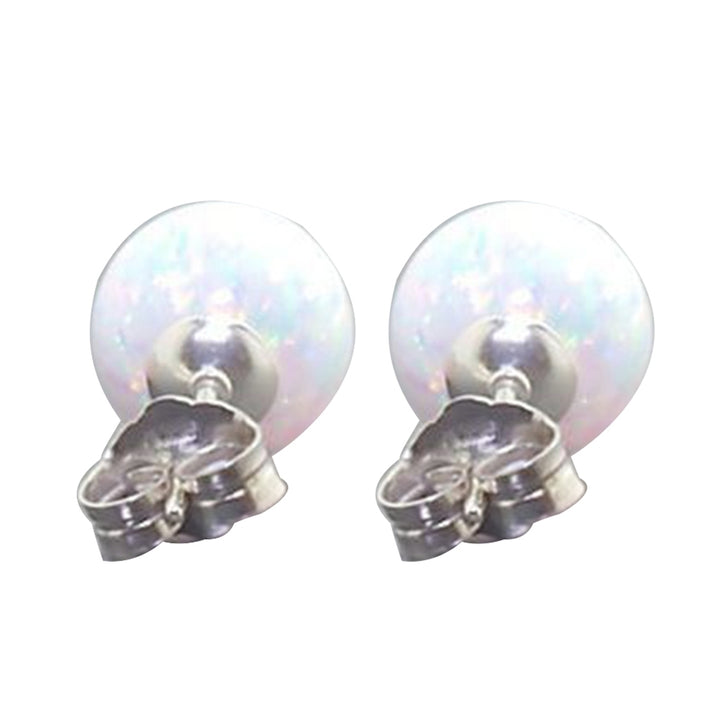 Women Round Faux Opal Beads Ear Stud Earrings Wedding Engagement Jewelry Gift Image 4