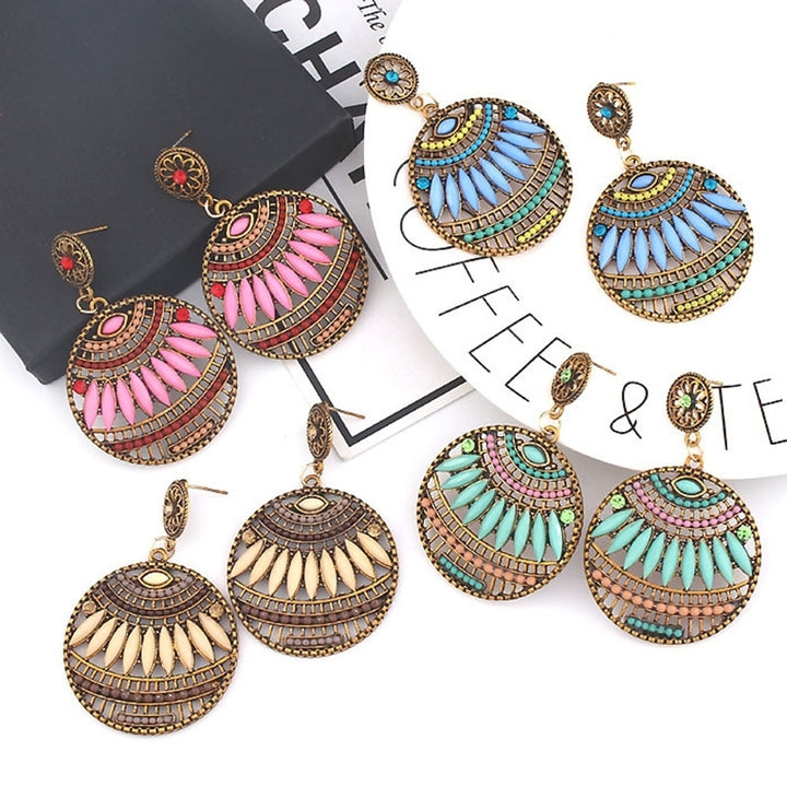 Bohemian Women Beads Hollow Round Dangle Ear Stud Earrings Party Jewelry Gift Image 1