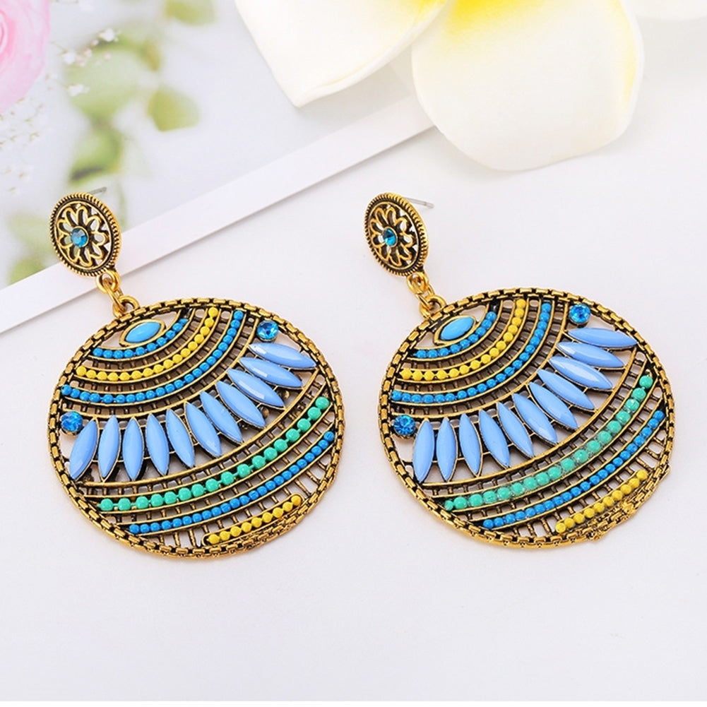 Bohemian Women Beads Hollow Round Dangle Ear Stud Earrings Party Jewelry Gift Image 3