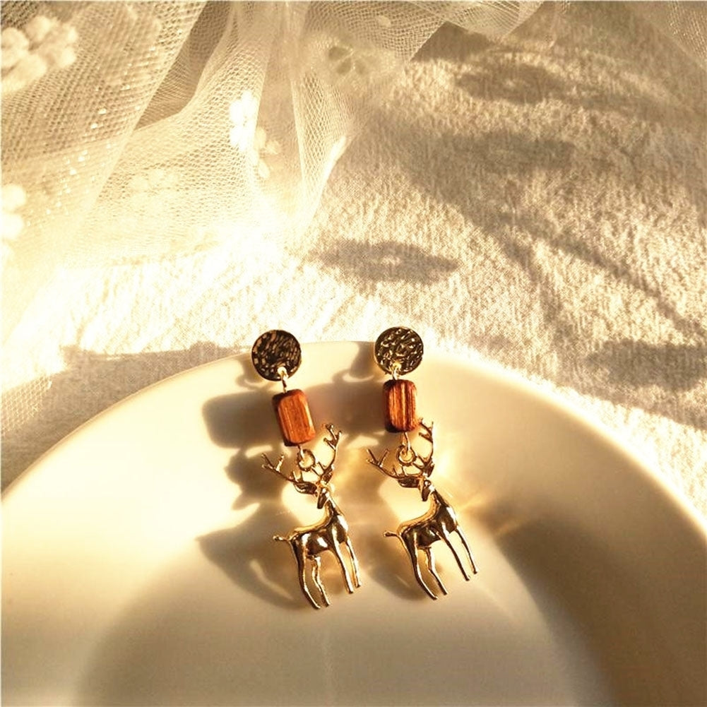 Cute Women Elk Dangle Drop Ear Stud Clip On Earrings Christmas Jewelry Gift Image 4