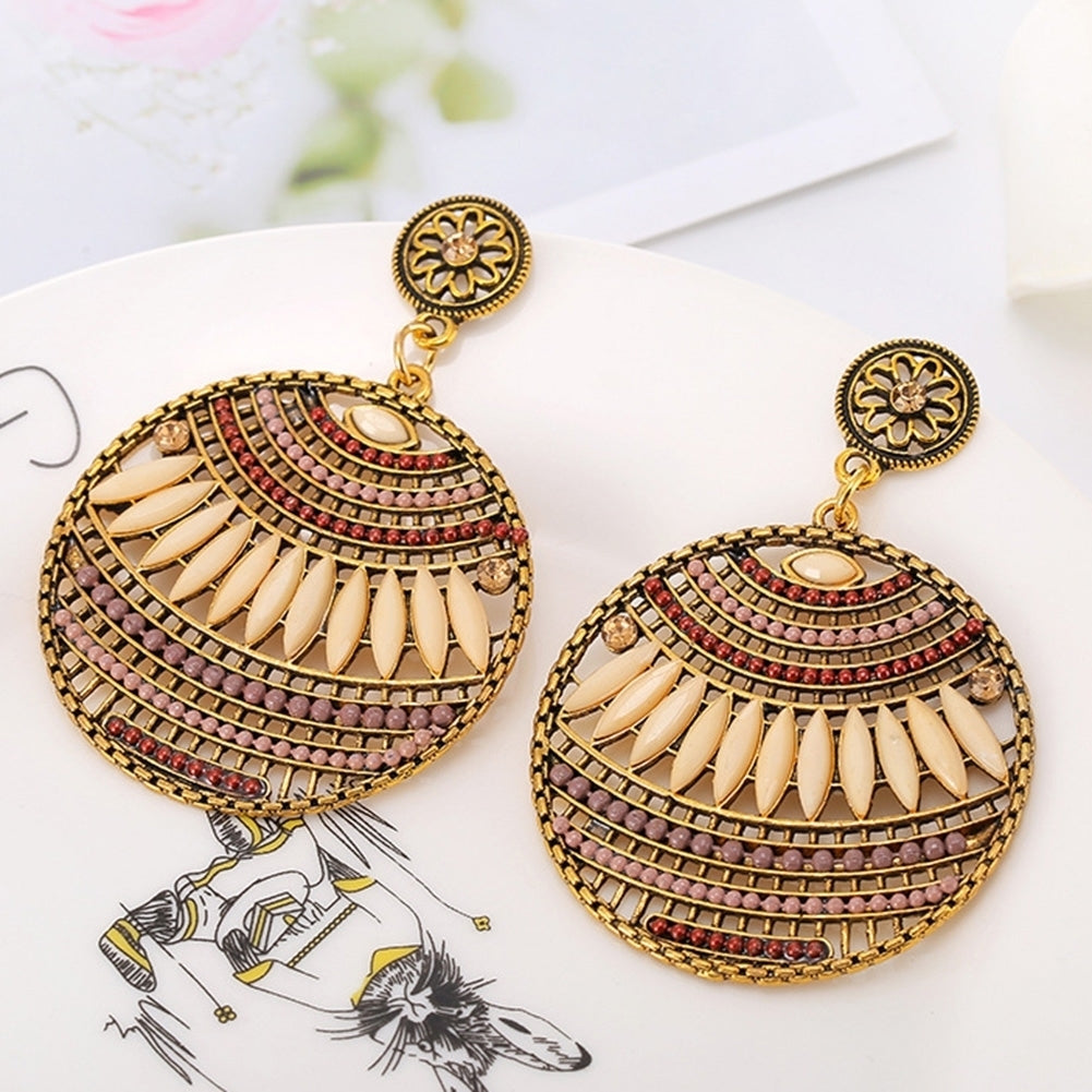 Bohemian Women Beads Hollow Round Dangle Ear Stud Earrings Party Jewelry Gift Image 4