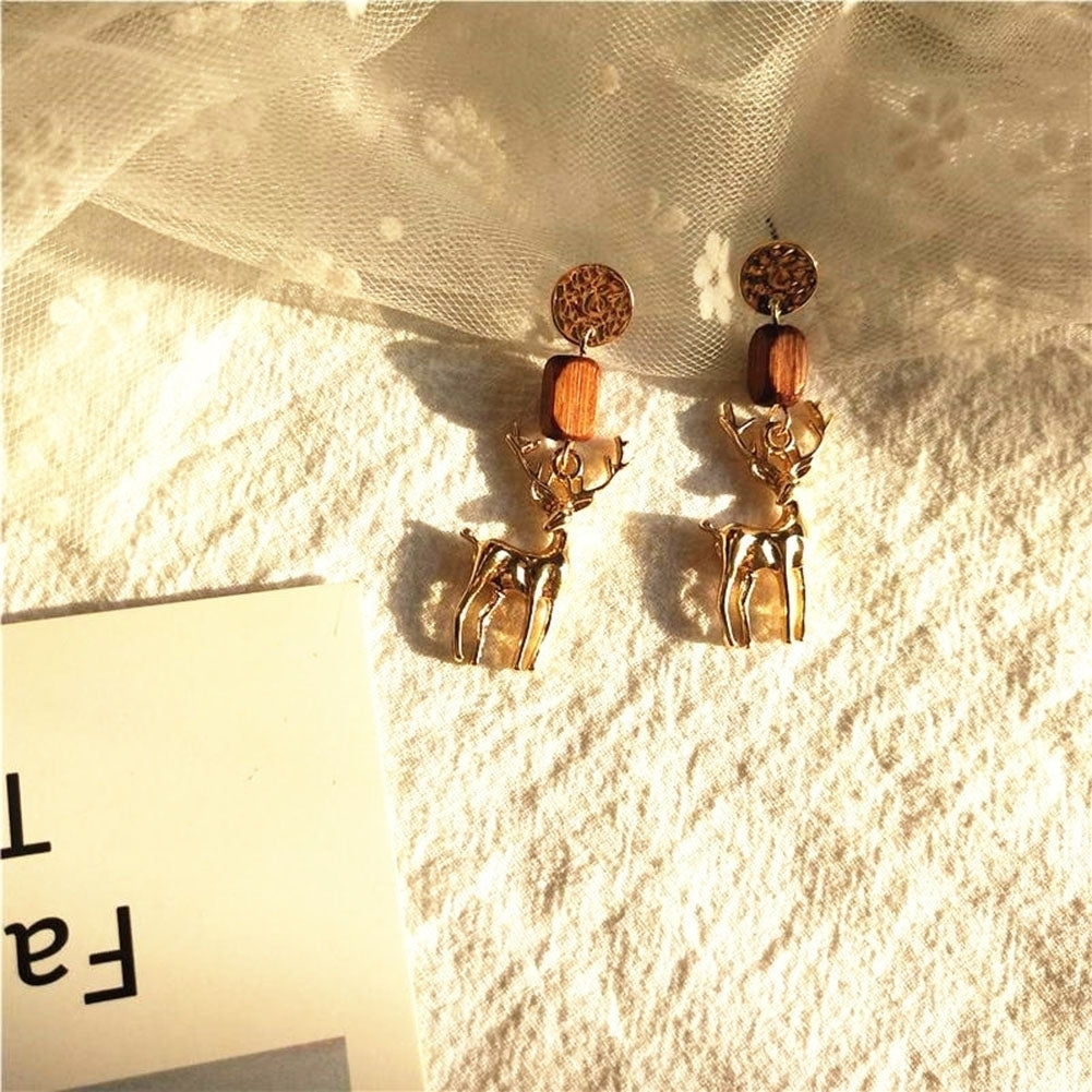 Cute Women Elk Dangle Drop Ear Stud Clip On Earrings Christmas Jewelry Gift Image 4