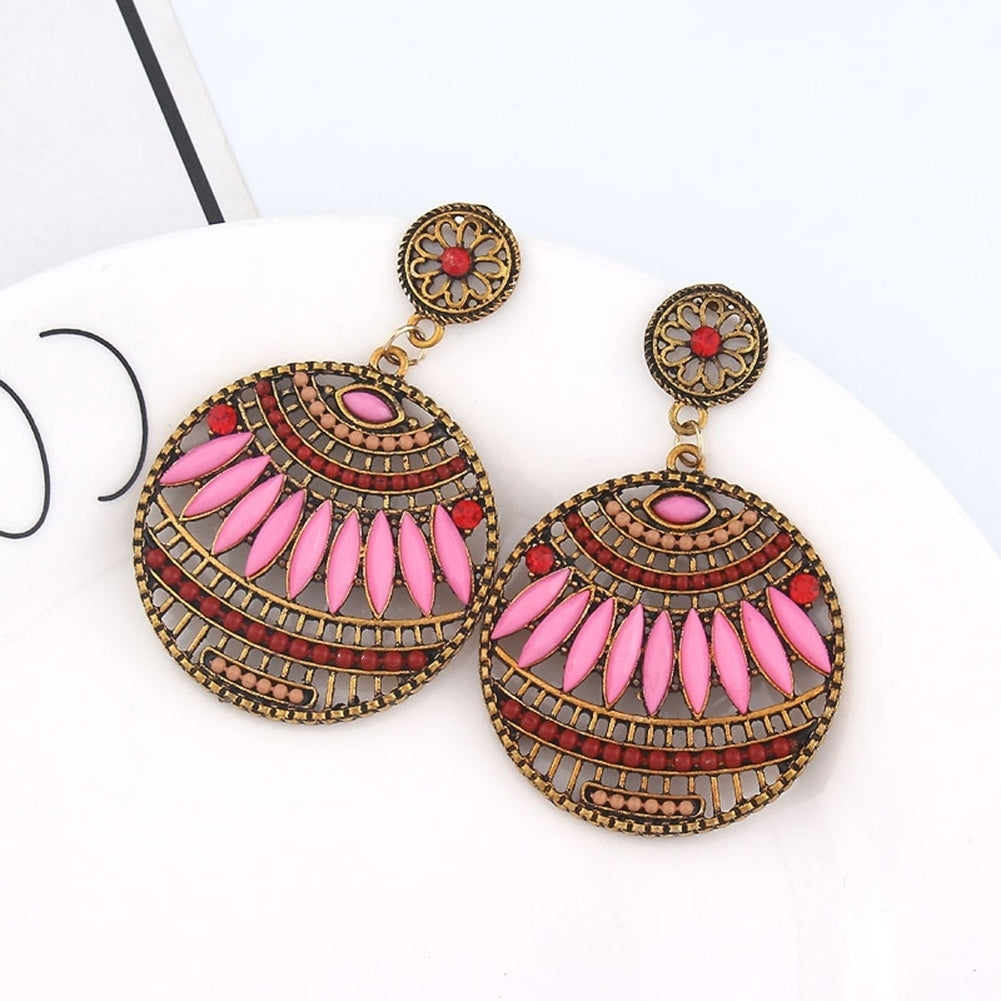 Bohemian Women Beads Hollow Round Dangle Ear Stud Earrings Party Jewelry Gift Image 4