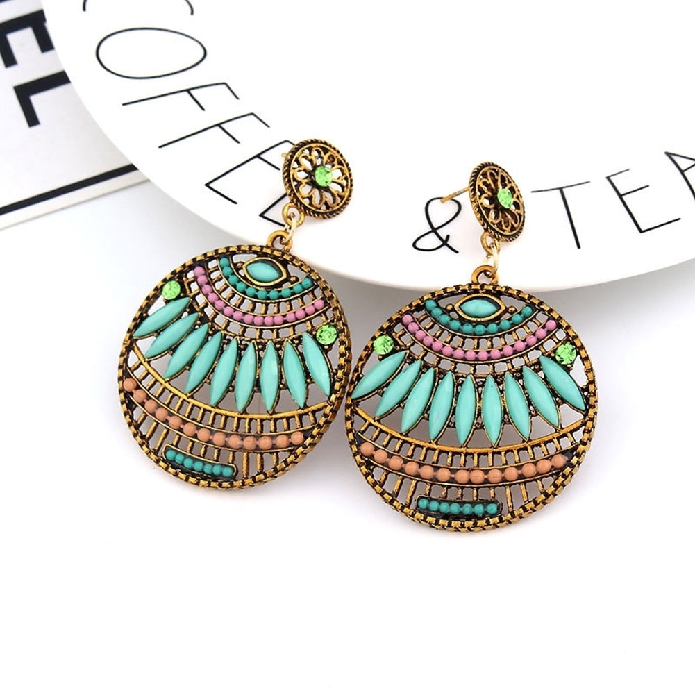 Bohemian Women Beads Hollow Round Dangle Ear Stud Earrings Party Jewelry Gift Image 7