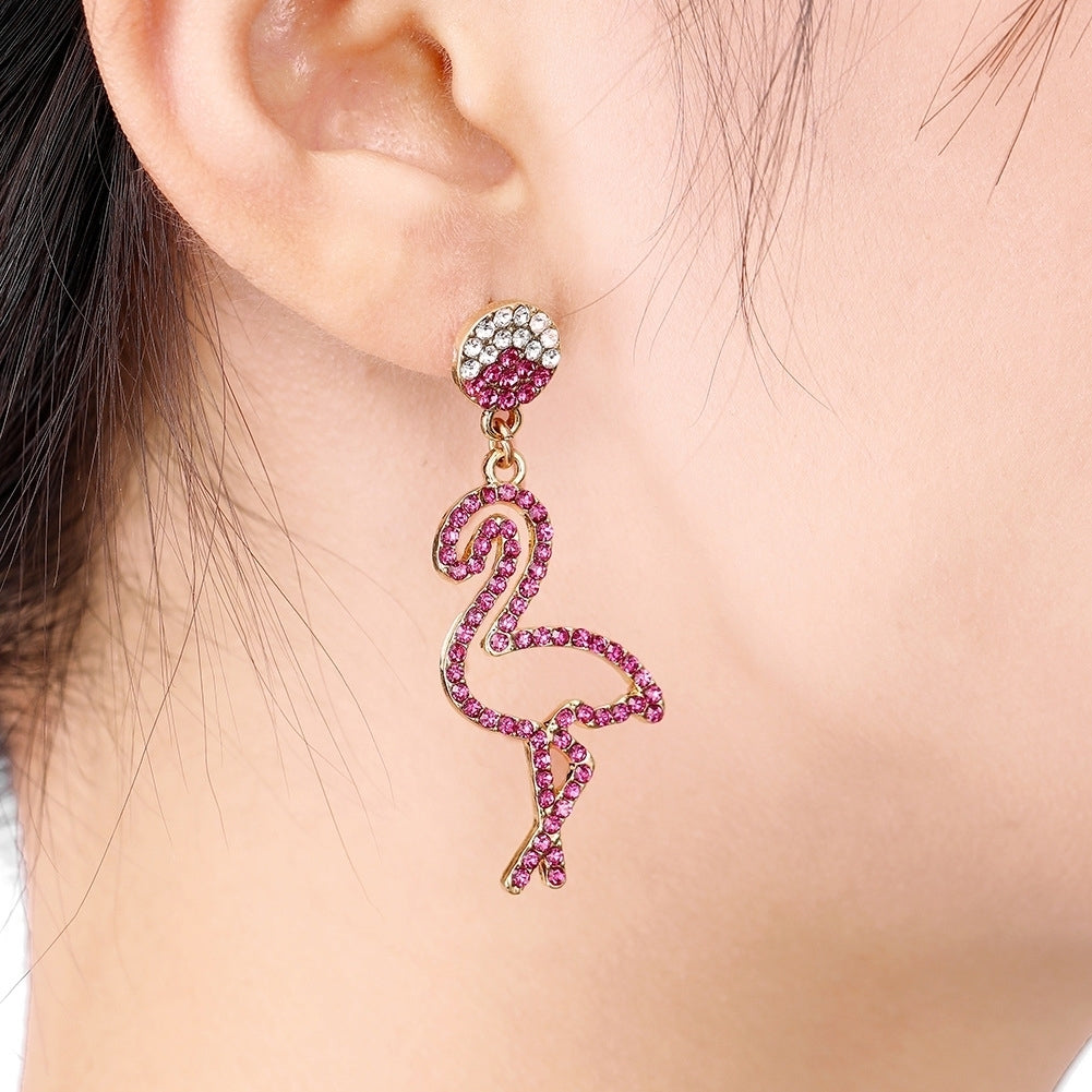 Women Hollow Rhinestone Cactus Flamingo Dangle Asymmetric Stud Earrings Jewelry Image 7