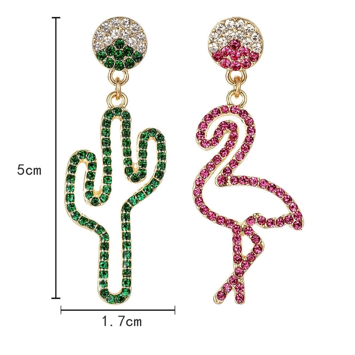 Women Hollow Rhinestone Cactus Flamingo Dangle Asymmetric Stud Earrings Jewelry Image 8