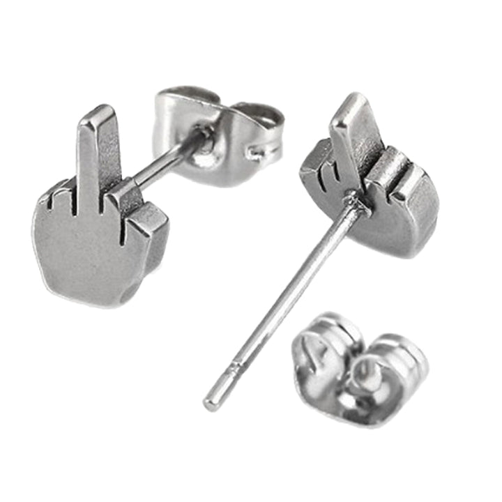 Men Women Middle Finger Shaped Stainless Steel Ear Stud Earrings Jewelry Gift Image 3