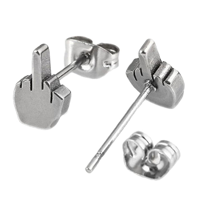 Men Women Middle Finger Shaped Stainless Steel Ear Stud Earrings Jewelry Gift Image 1