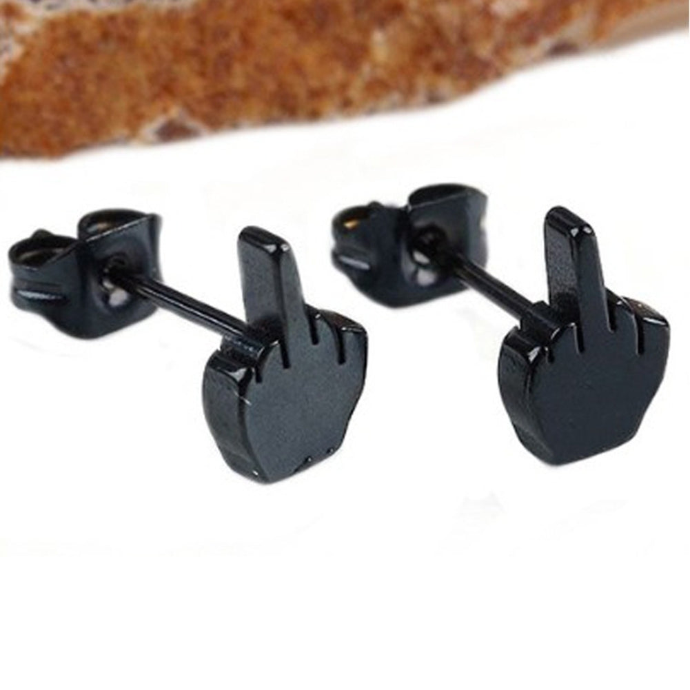 Men Women Middle Finger Shaped Stainless Steel Ear Stud Earrings Jewelry Gift Image 7