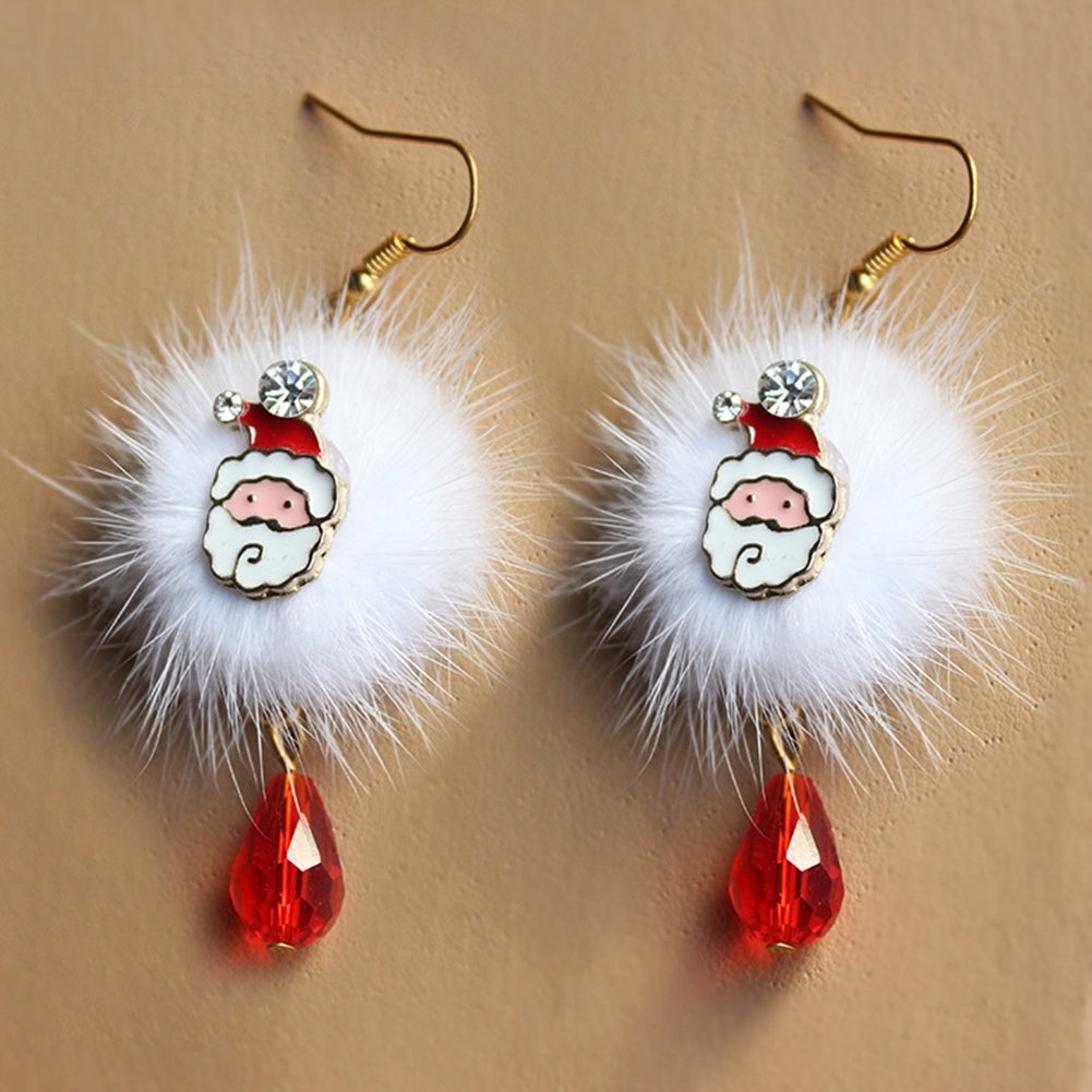 Women Santa Claus Elk Pompom Rhinestone Dangle Hook Earrings Xmas Jewelry Gift Image 1