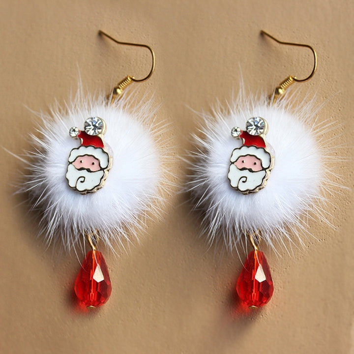 Women Santa Claus Elk Pompom Rhinestone Dangle Hook Earrings Xmas Jewelry Gift Image 1