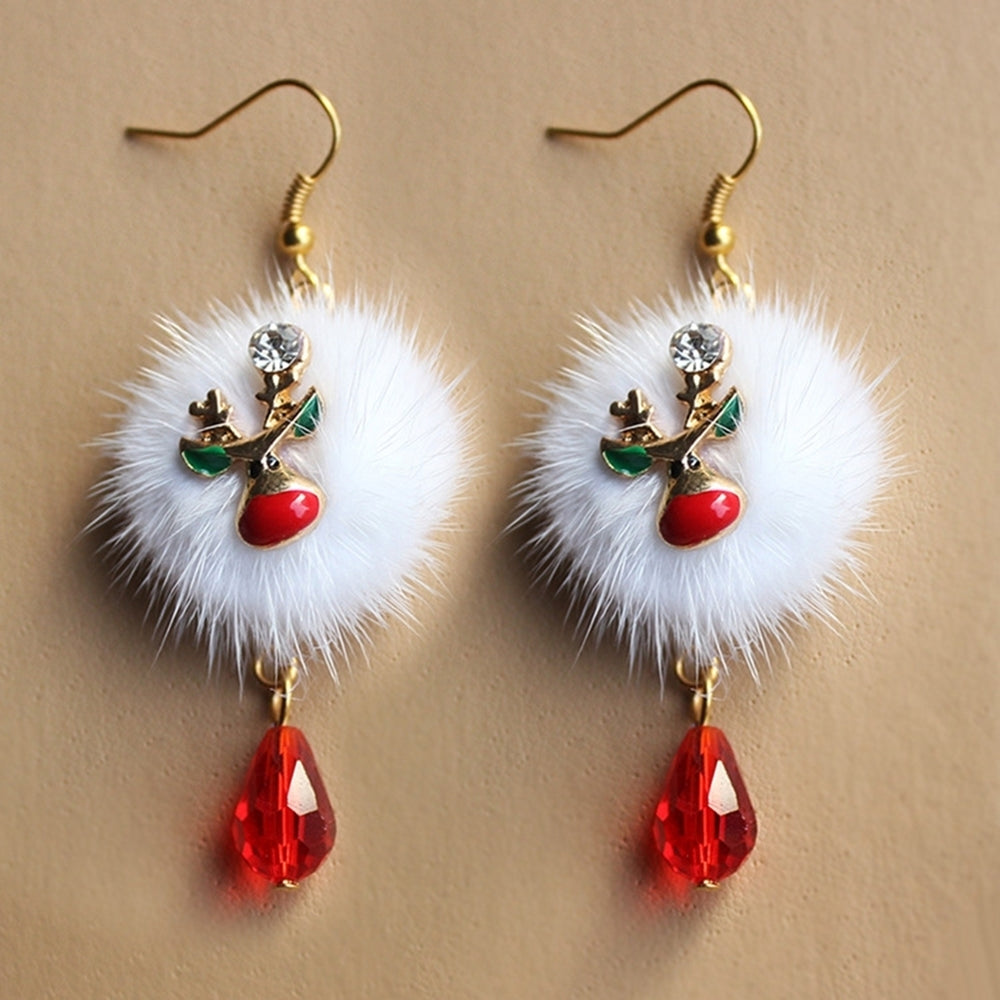 Women Santa Claus Elk Pompom Rhinestone Dangle Hook Earrings Xmas Jewelry Gift Image 2