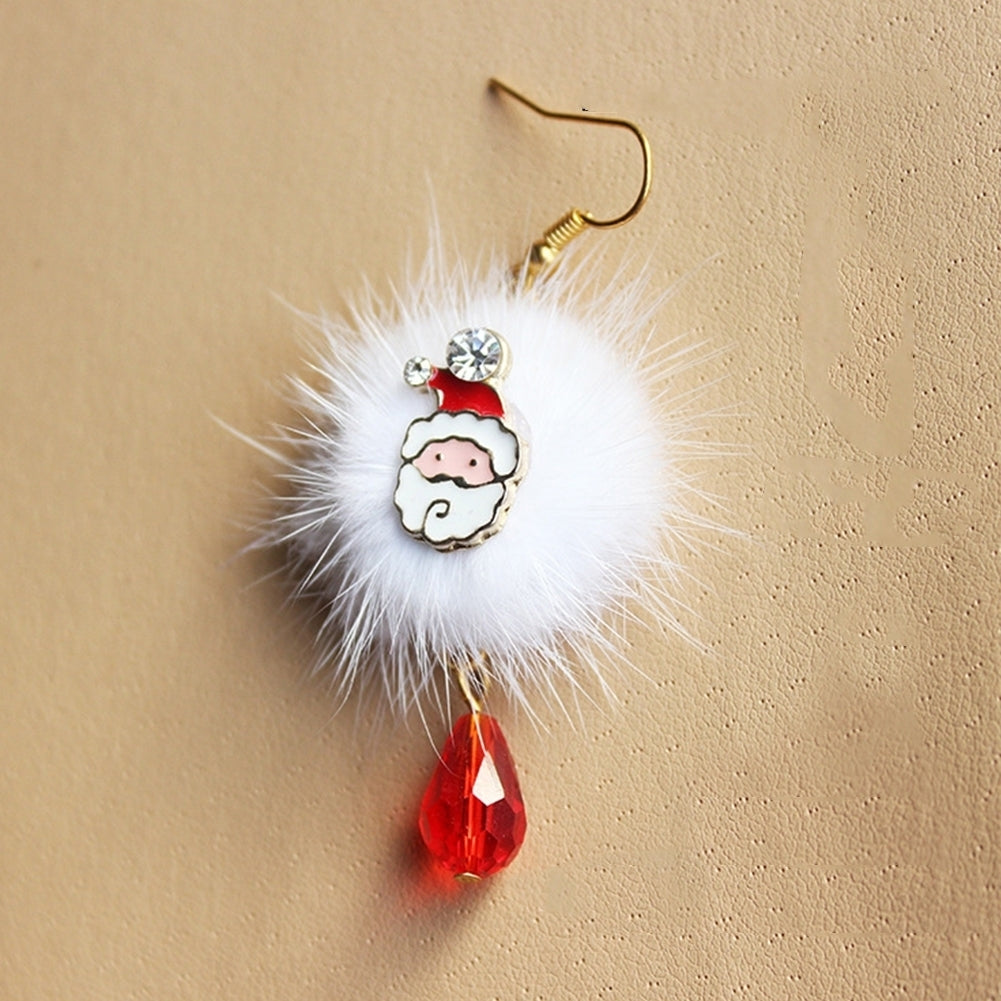 Women Santa Claus Elk Pompom Rhinestone Dangle Hook Earrings Xmas Jewelry Gift Image 3