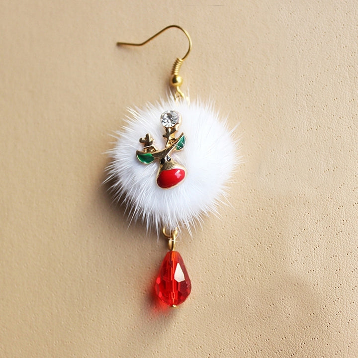 Women Santa Claus Elk Pompom Rhinestone Dangle Hook Earrings Xmas Jewelry Gift Image 4