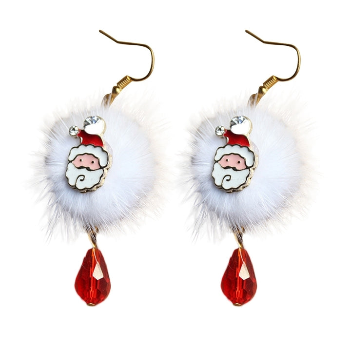 Women Santa Claus Elk Pompom Rhinestone Dangle Hook Earrings Xmas Jewelry Gift Image 4