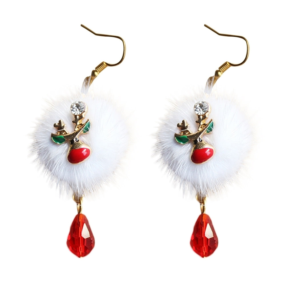 Women Santa Claus Elk Pompom Rhinestone Dangle Hook Earrings Xmas Jewelry Gift Image 6