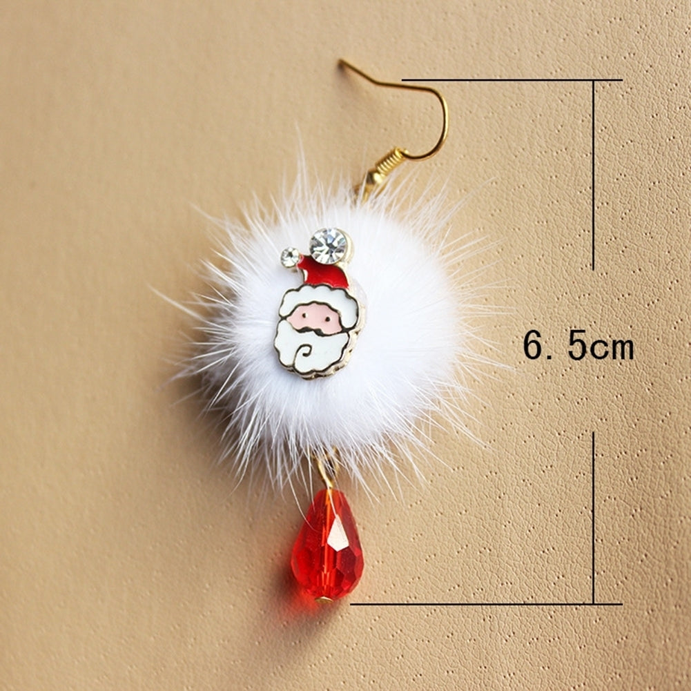 Women Santa Claus Elk Pompom Rhinestone Dangle Hook Earrings Xmas Jewelry Gift Image 7