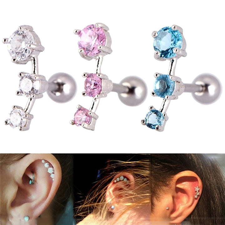 1Pc Women Cubic Zirconia Inlaid Barbell Ear Stud Earring Cartilage Helix Jewelry Image 1