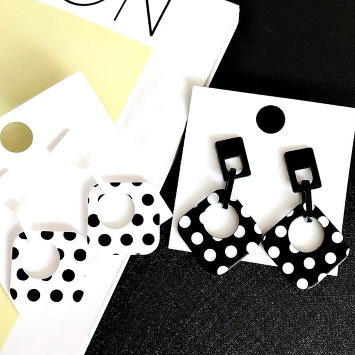 Women Polka Dot Hollow Rhombus Geometric Dangle Ear Stud Cuff Earrings Jewelry Image 12