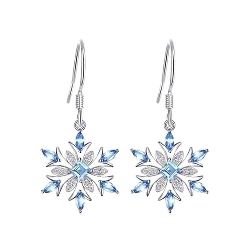 Women Faux Sapphire Inlaid Snowflake Dangle Hook Earrings Wedding Jewelry Gift Image 1