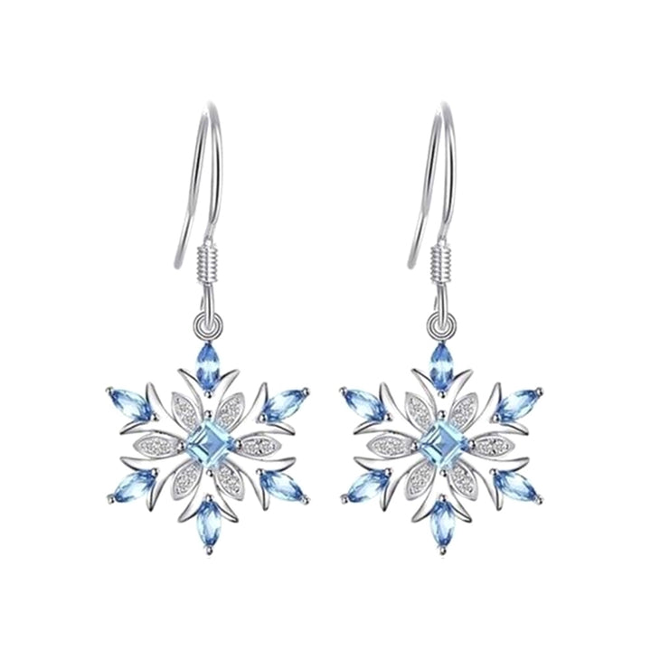 Women Faux Sapphire Inlaid Snowflake Dangle Hook Earrings Wedding Jewelry Gift Image 1