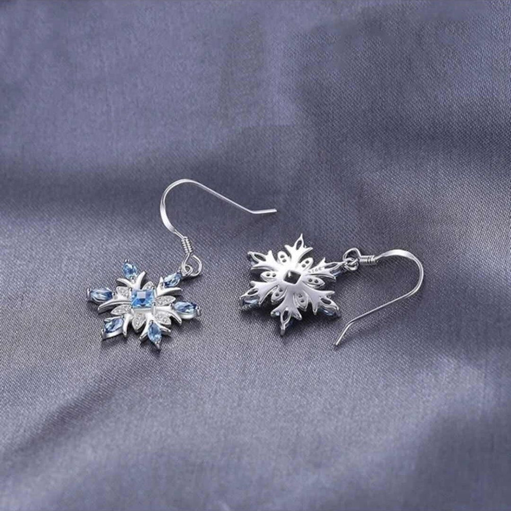 Women Faux Sapphire Inlaid Snowflake Dangle Hook Earrings Wedding Jewelry Gift Image 2