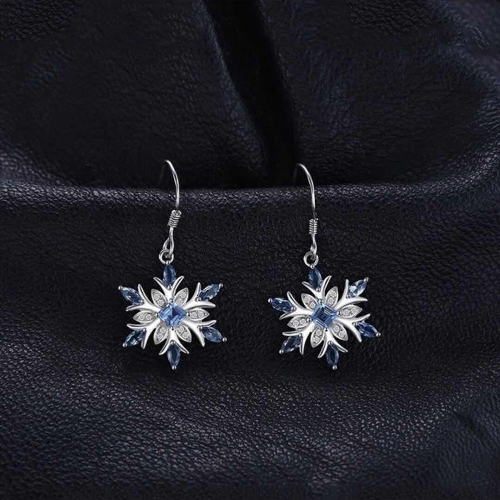 Women Faux Sapphire Inlaid Snowflake Dangle Hook Earrings Wedding Jewelry Gift Image 3