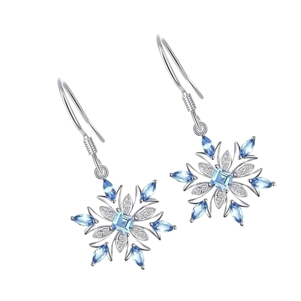 Women Faux Sapphire Inlaid Snowflake Dangle Hook Earrings Wedding Jewelry Gift Image 4