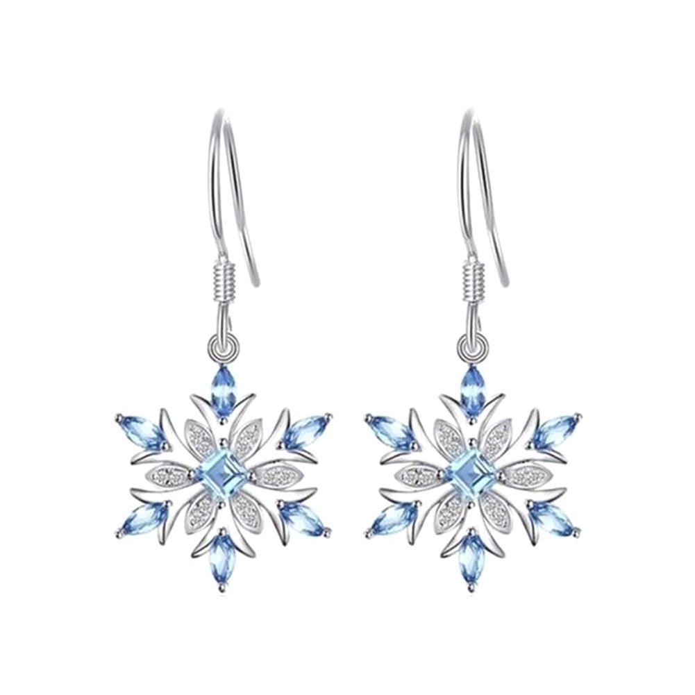 Women Faux Sapphire Inlaid Snowflake Dangle Hook Earrings Wedding Jewelry Gift Image 4