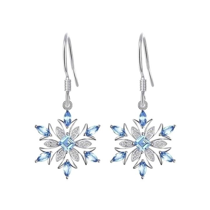 Women Faux Sapphire Inlaid Snowflake Dangle Hook Earrings Wedding Jewelry Gift Image 4