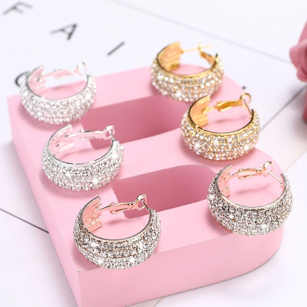 Luxury Lady Full Rhinestone Inlaid Wide Leverback Earrings Piercing Jewelry Gift Image 2