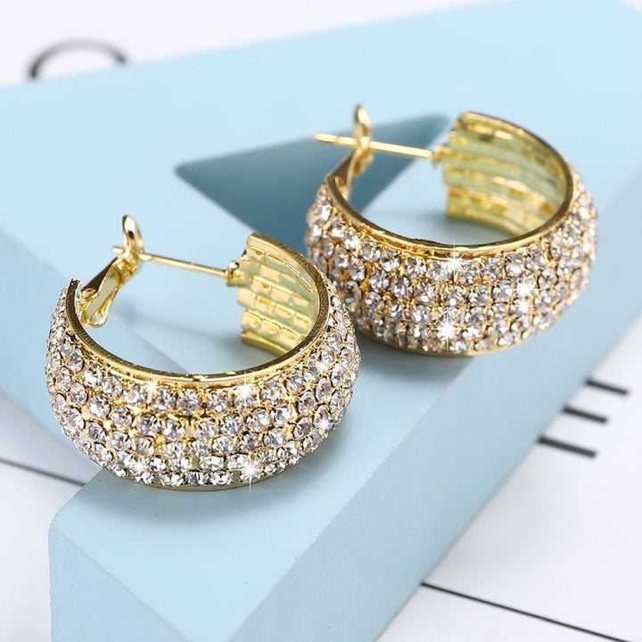 Luxury Lady Full Rhinestone Inlaid Wide Leverback Earrings Piercing Jewelry Gift Image 3