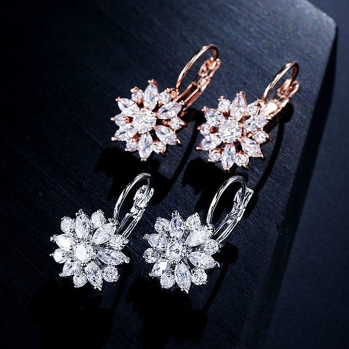 Cubic Zirconia Inlaid Sunflower Dangle Leverback Earrings Chic Lady Jewelry Gift Image 3