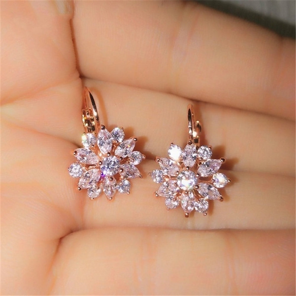 Cubic Zirconia Inlaid Sunflower Dangle Leverback Earrings Chic Lady Jewelry Gift Image 4