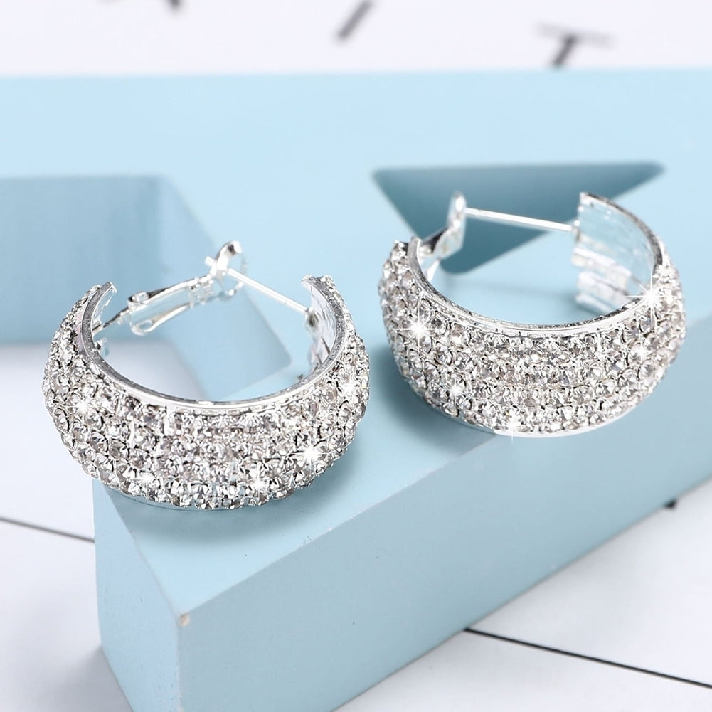 Luxury Lady Full Rhinestone Inlaid Wide Leverback Earrings Piercing Jewelry Gift Image 4