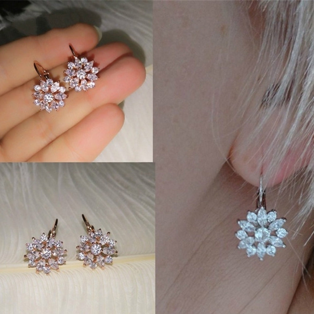 Cubic Zirconia Inlaid Sunflower Dangle Leverback Earrings Chic Lady Jewelry Gift Image 4