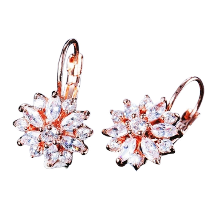 Cubic Zirconia Inlaid Sunflower Dangle Leverback Earrings Chic Lady Jewelry Gift Image 6