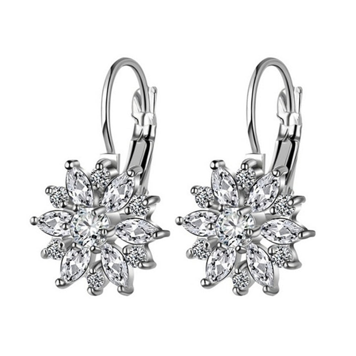 Cubic Zirconia Inlaid Sunflower Dangle Leverback Earrings Chic Lady Jewelry Gift Image 7