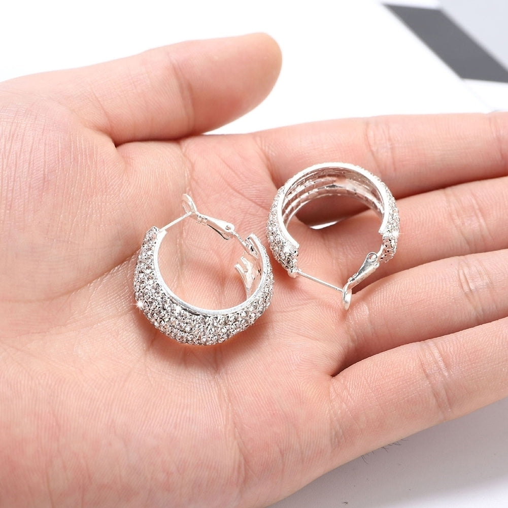 Luxury Lady Full Rhinestone Inlaid Wide Leverback Earrings Piercing Jewelry Gift Image 8