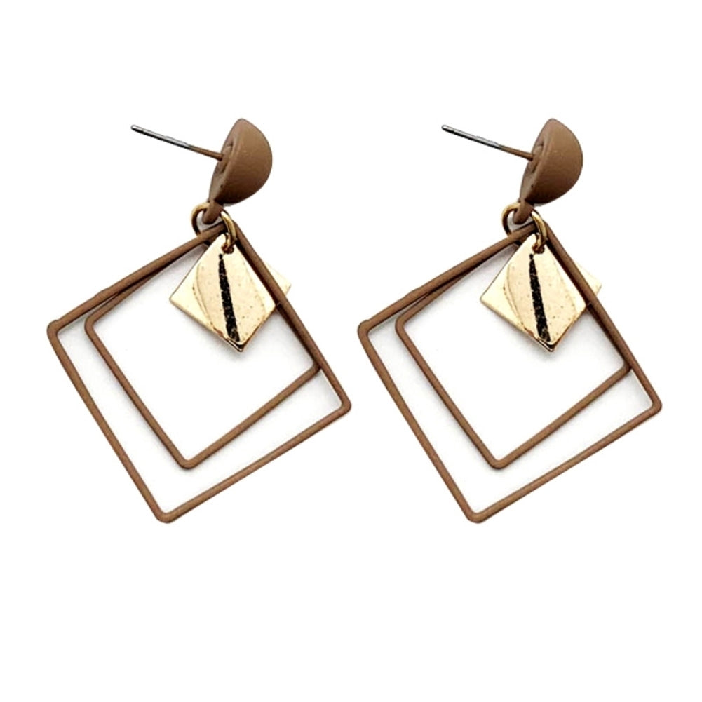 Fashion Women Double Rhombus Alloy Long Pendant Eardrop Earrings Party Jewelry Image 4